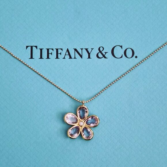 Tiffany & Co 18k Rose Gold Amethyst Diamond Sparkler Flower Pendant Necklace - Picture 1 of 5